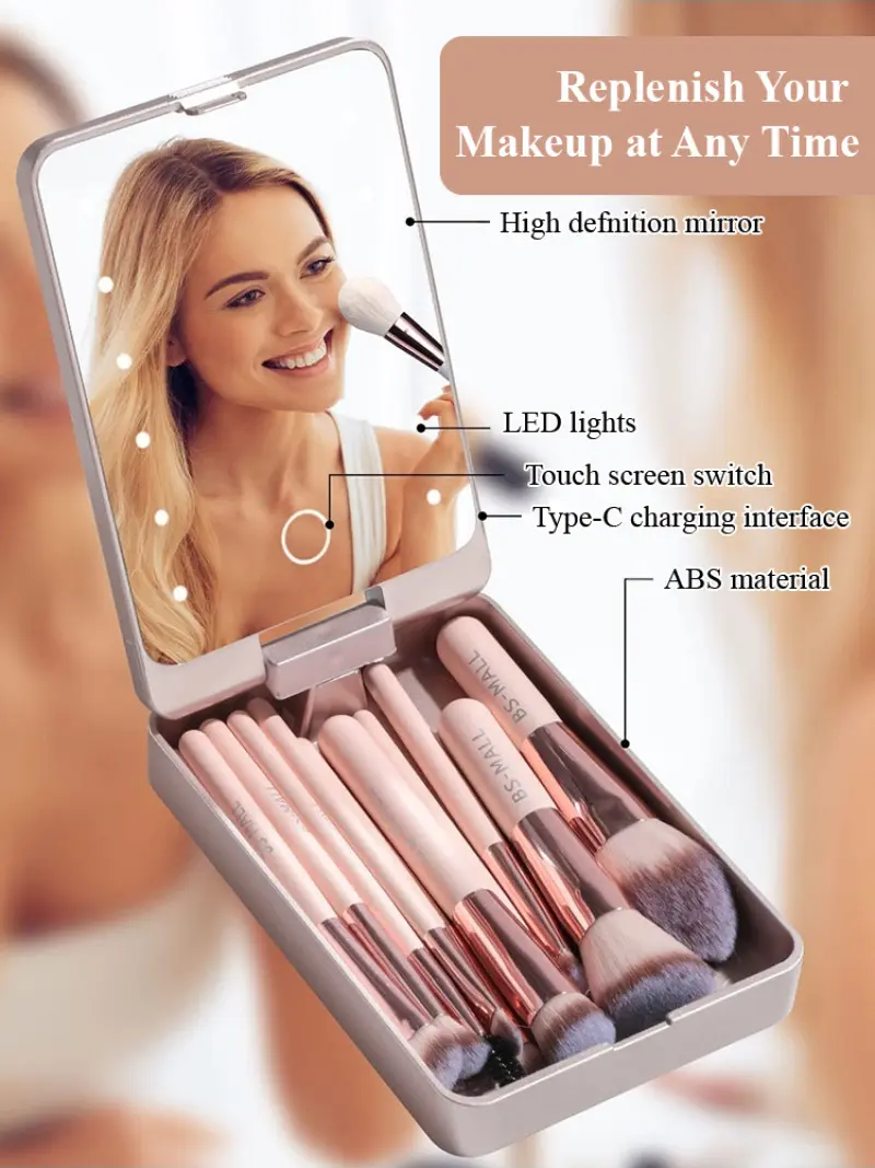 Cosmetic mirror with light organizer with cover dustproof makeup mirror blogger makeup brush set