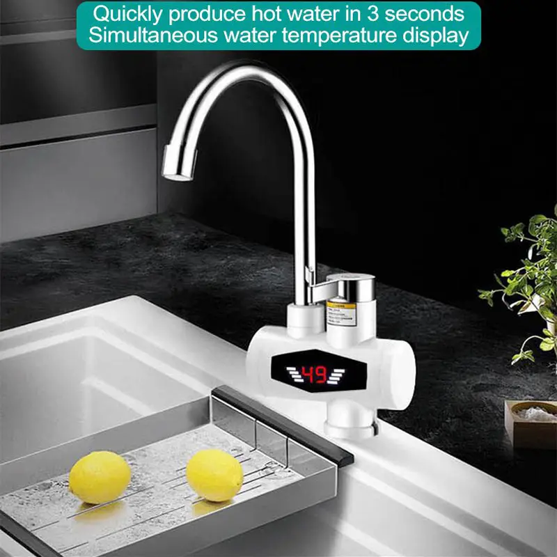EU Plug Instant Hot Water Faucet Water Heater Shower Faucet Tankless Water Heater 3000W Digital Display Water Faucet Shower