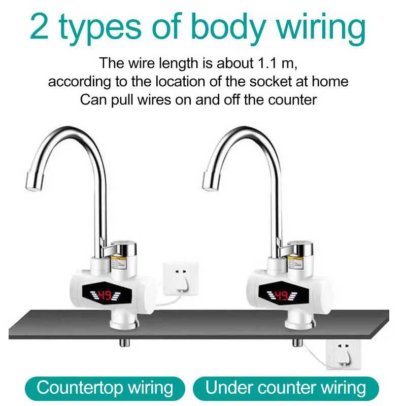 EU Plug Instant Hot Water Faucet Water Heater Shower Faucet Tankless Water Heater 3000W Digital Display Water Faucet Shower