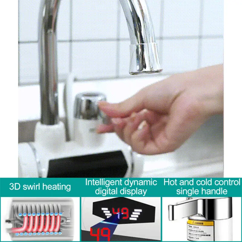 EU Plug Instant Hot Water Faucet Water Heater Shower Faucet Tankless Water Heater 3000W Digital Display Water Faucet Shower