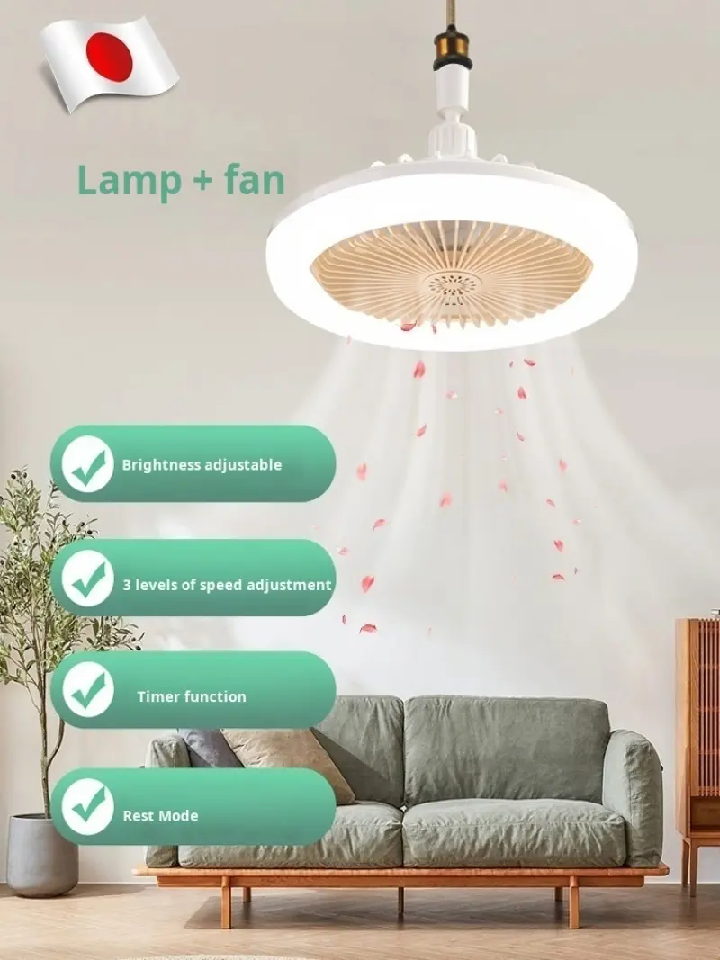 2-in-1 Energy Saving Lamp Multifunctional Ceiling Fan E27 With Led Light 360° Rotation Electric Fan