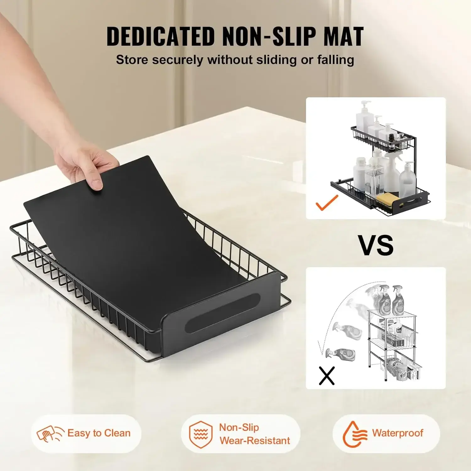 2 Tier Pull Out Cabinet Organizer(10.7" W x 14.2" D), Under Sink Organizer and Storage, Slide Out Drawer Cabinet Organizer