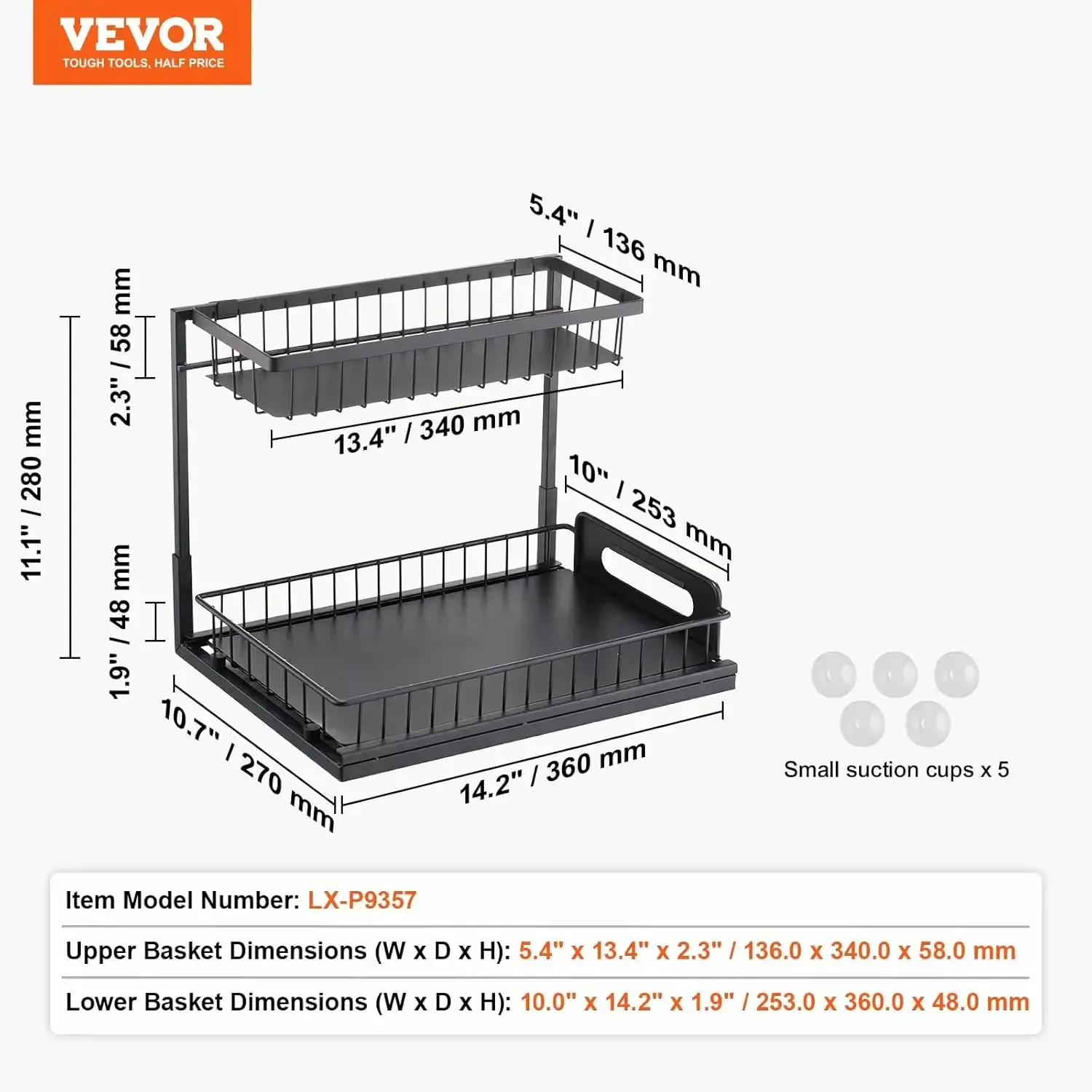 2 Tier Pull Out Cabinet Organizer(10.7" W x 14.2" D), Under Sink Organizer and Storage, Slide Out Drawer Cabinet Organizer