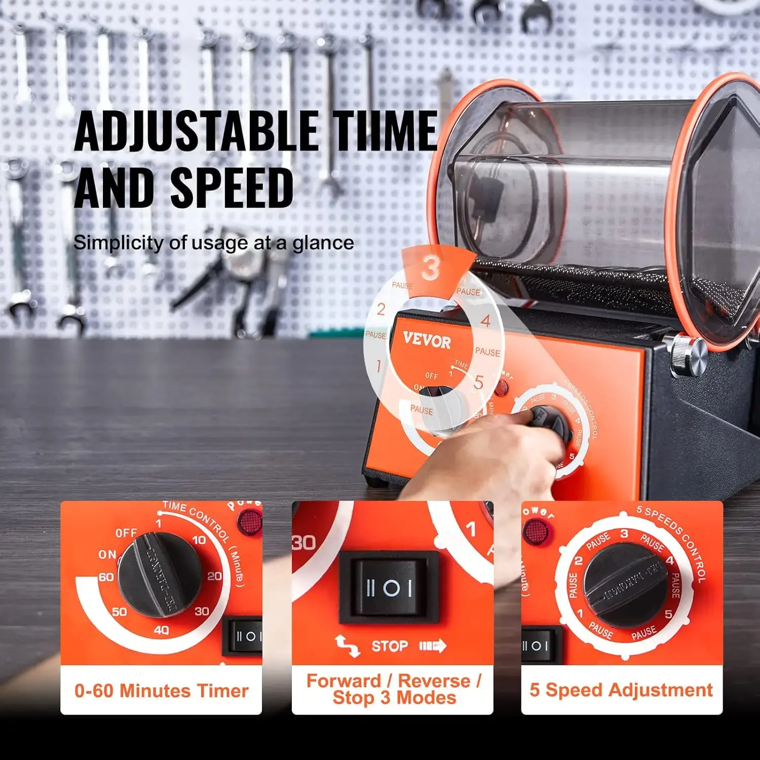 Jewelry Polisher Tumbler, 6.6lbs/3kg Capacity Mini Rotary Tumbler Machine with 0-60 Minutes Timer