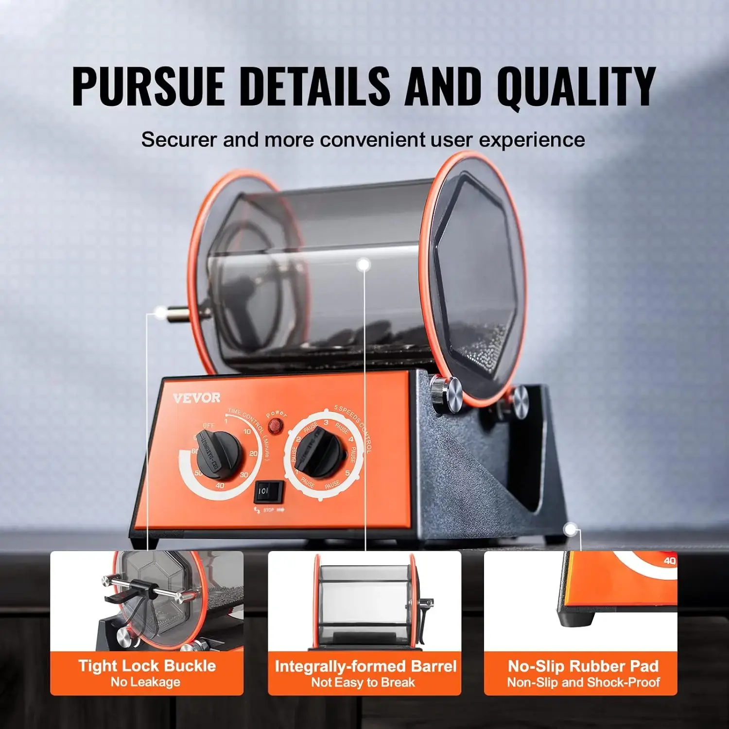 Jewelry Polisher Tumbler, 6.6lbs/3kg Capacity Mini Rotary Tumbler Machine with 0-60 Minutes Timer