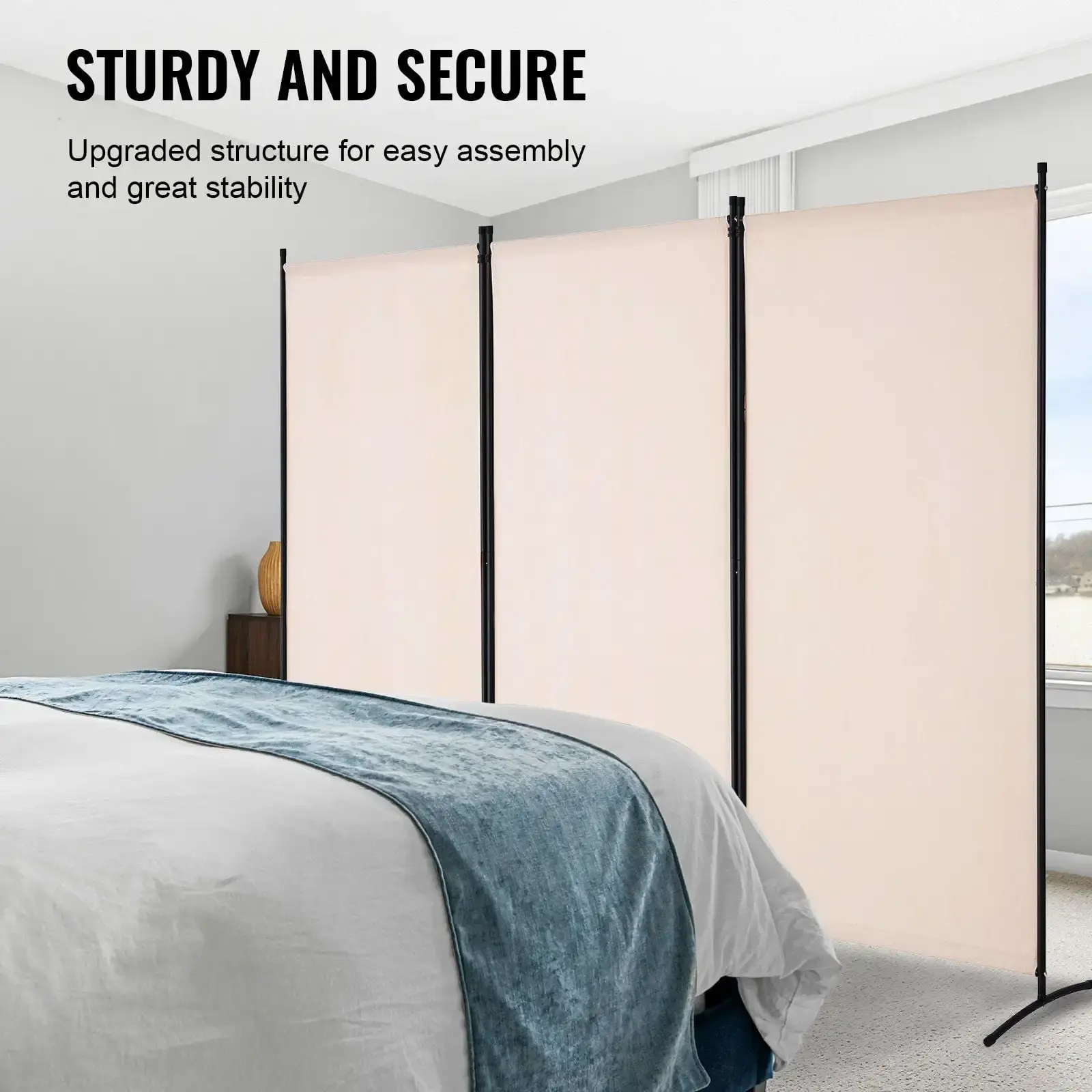 Room Divider 3 Panel Fabric Room Privacy Screen for Office Bedroom Beige