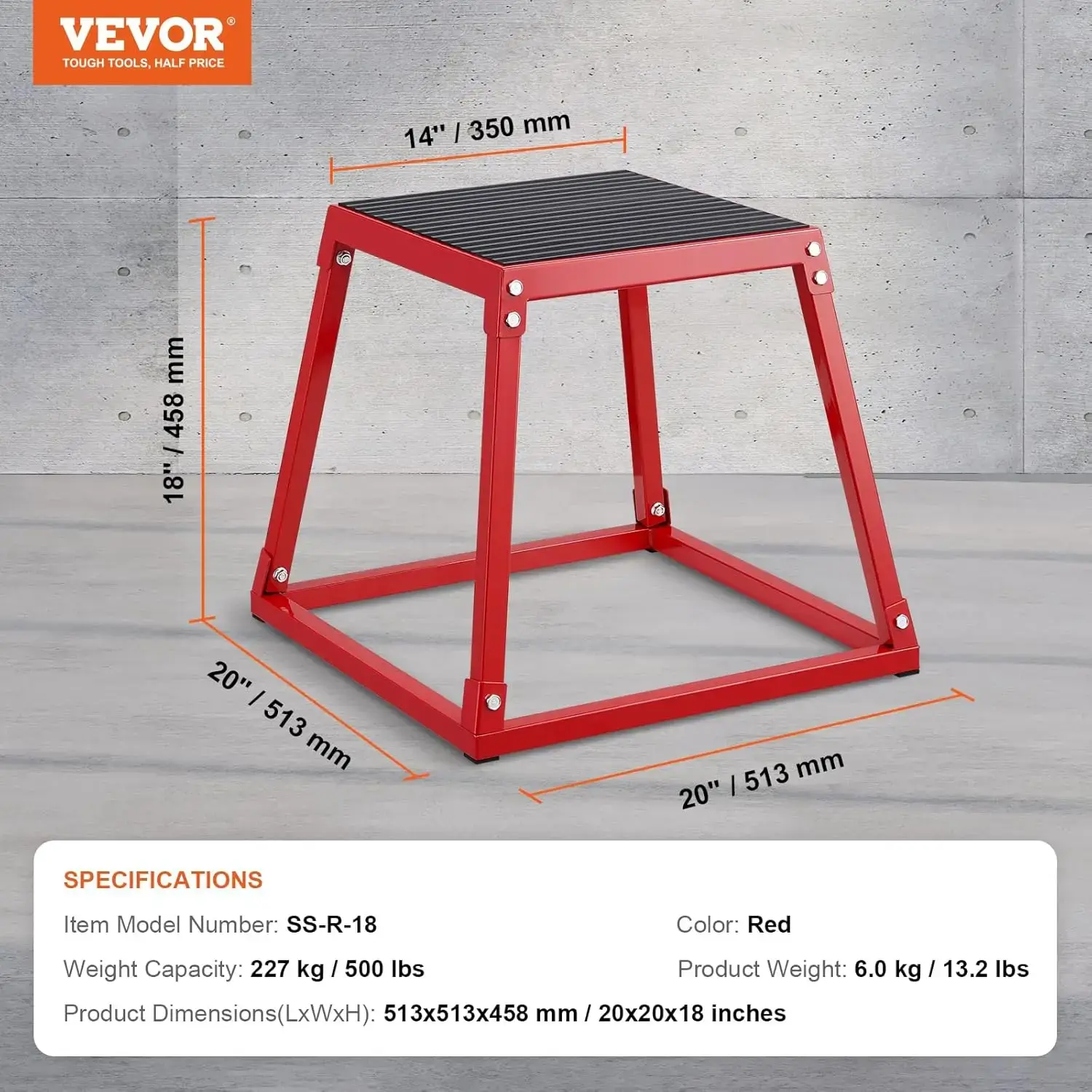 Plyometric Jump Box, 18 Inch Plyo Box, Steel Plyometric Platform and Jumping Agility Box, Anti-Slip Fitness Exercise Step Up Box