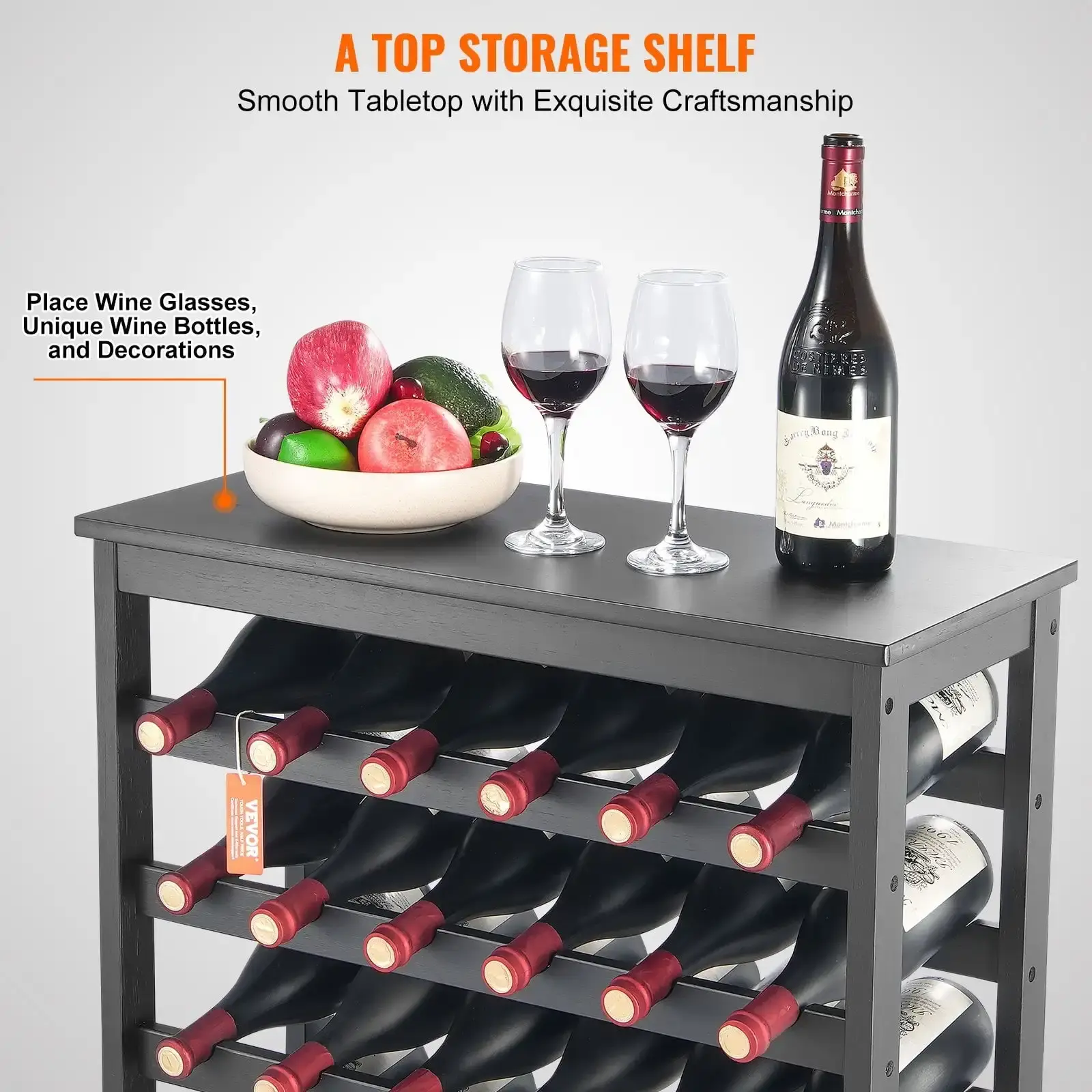 42 Bottle 7-Tier Modular Wine Rack Bamboo Wood Display Shelf with TableTop