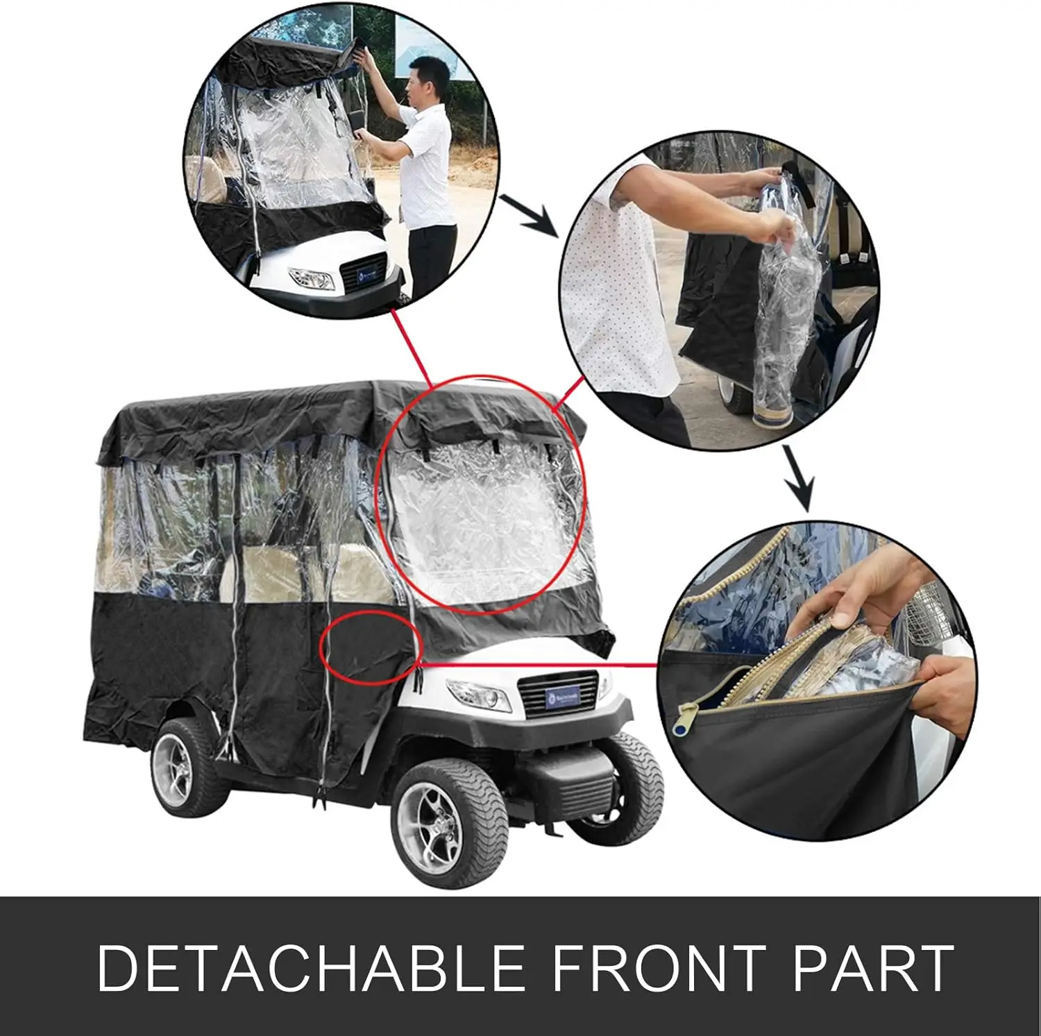 4-Person Golf Cart Cover, 4-Sided Fairway Deluxe, 300D Waterproof Driving Enclosure with Transparent Windows