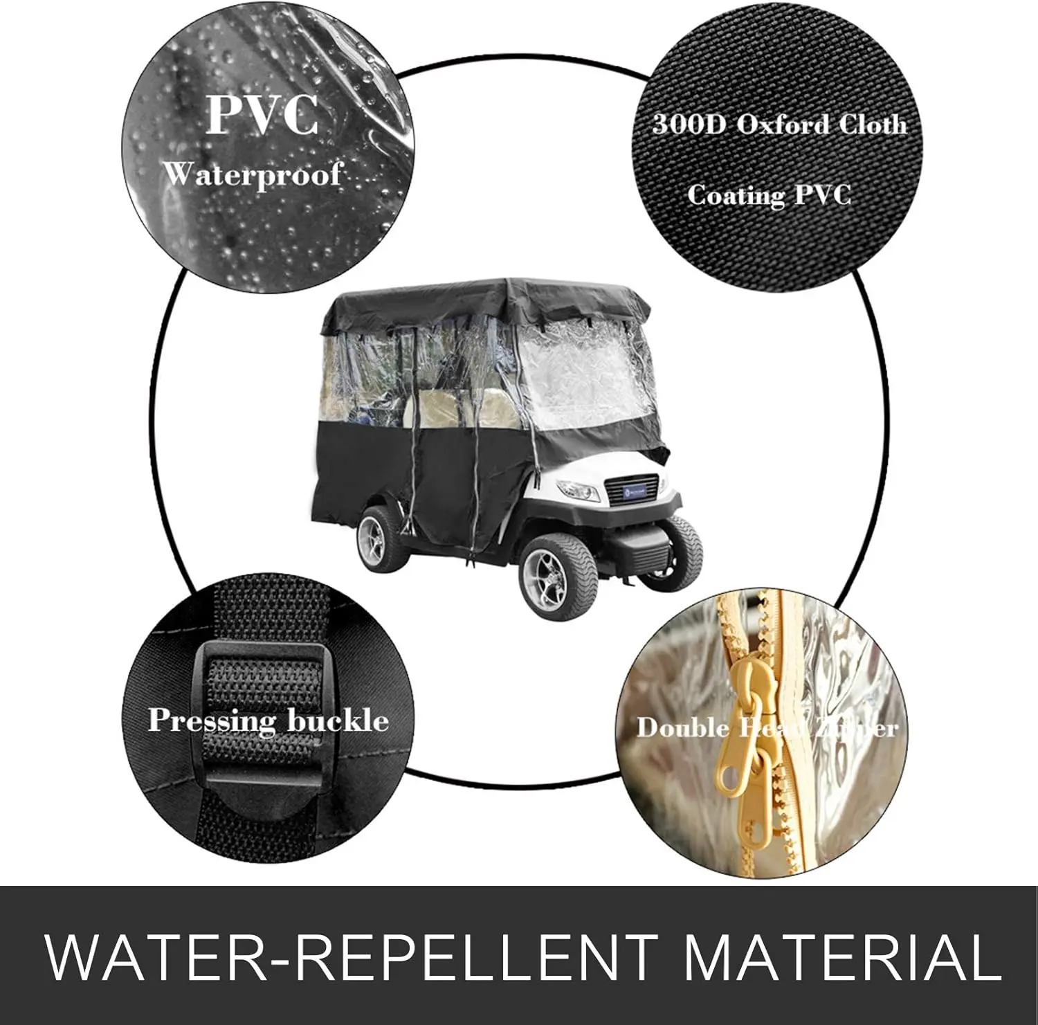 4-Person Golf Cart Cover, 4-Sided Fairway Deluxe, 300D Waterproof Driving Enclosure with Transparent Windows