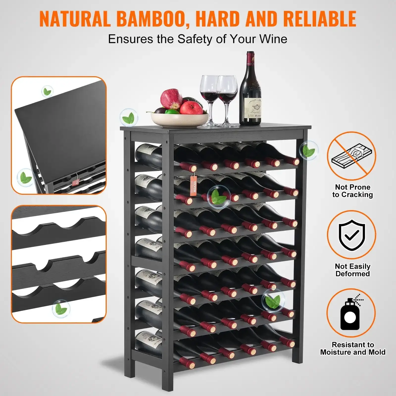 42 Bottle 7-Tier Modular Wine Rack Bamboo Wood Display Shelf with TableTop