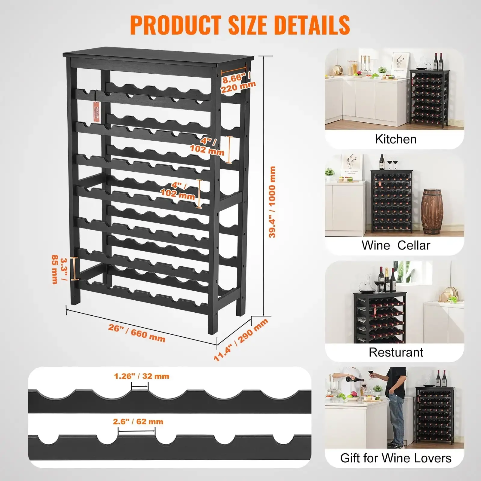 42 Bottle 7-Tier Modular Wine Rack Bamboo Wood Display Shelf with TableTop