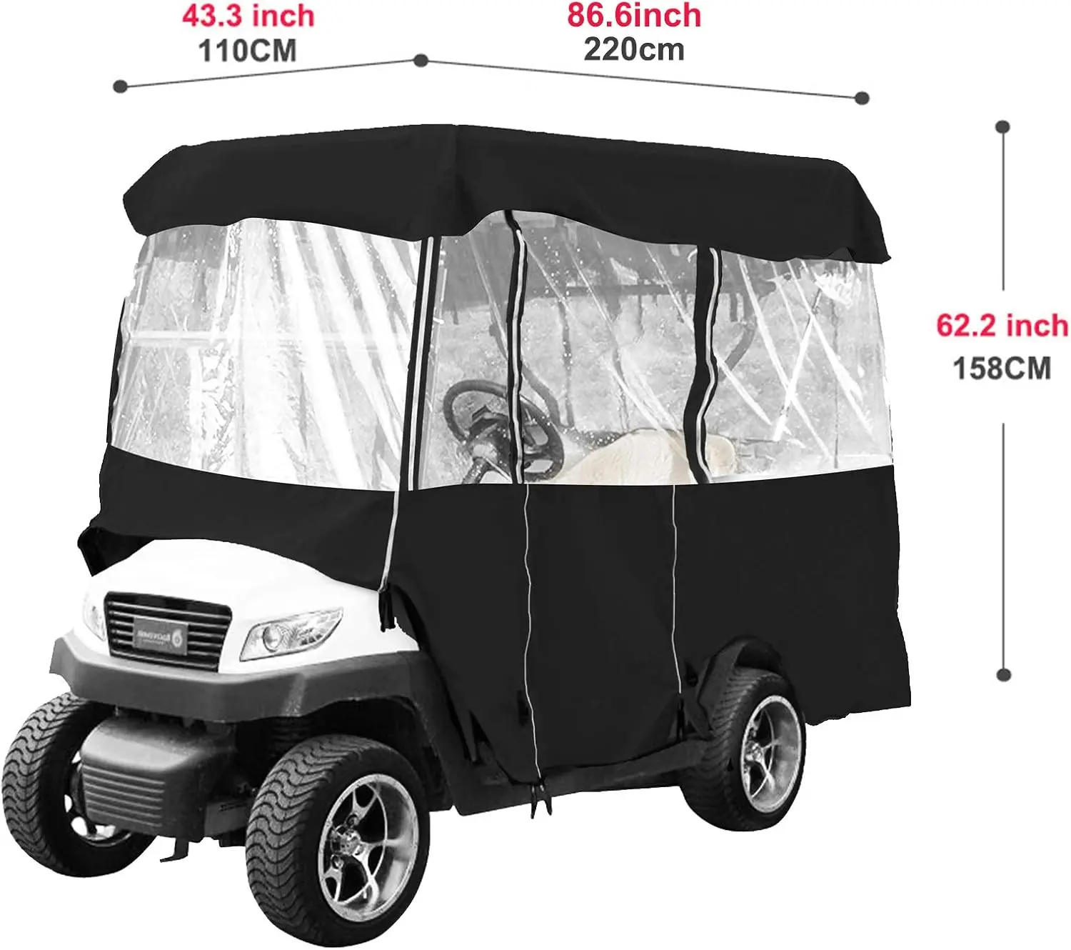 4-Person Golf Cart Cover, 4-Sided Fairway Deluxe, 300D Waterproof Driving Enclosure with Transparent Windows