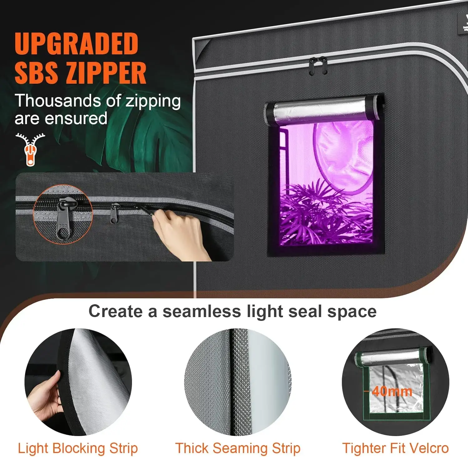 5x5 Grow Tent, 60'' x 60'' x 80'', High Reflective 2000D Mylar Hydroponic Growing Tent with Observation Window