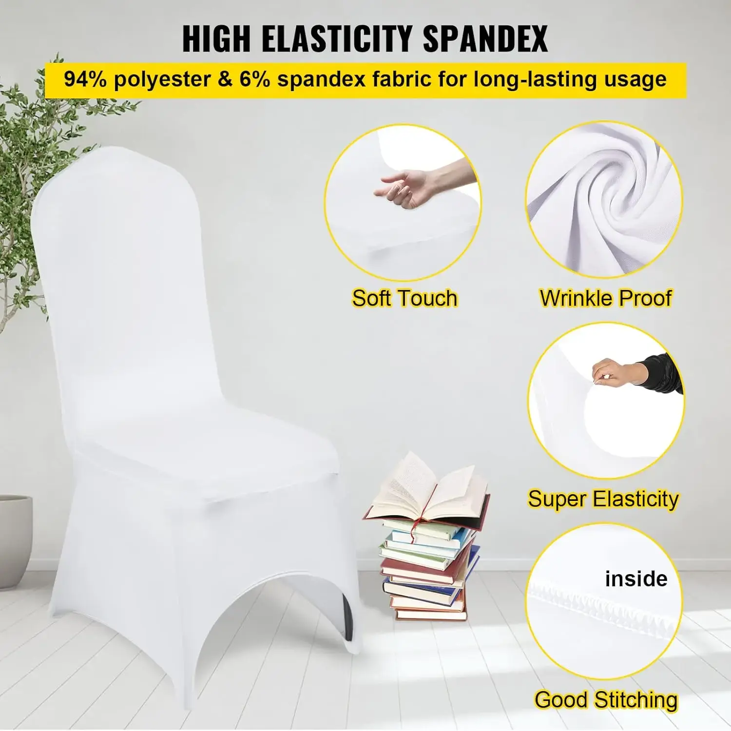 50 Pcs White Chair Covers Polyester Spandex Chair Cover Stretch Slipcovers for Wedding Party Chair Decoration Covers