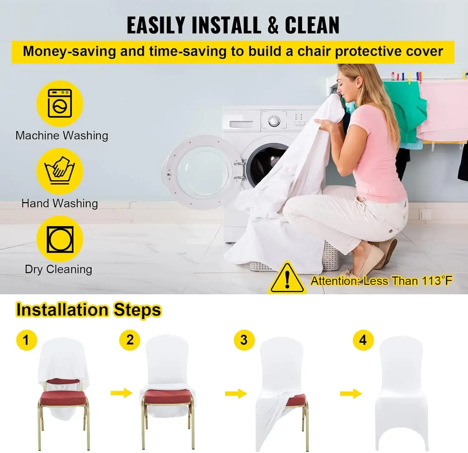 50 Pcs White Chair Covers Polyester Spandex Chair Cover Stretch Slipcovers for Wedding Party Chair Decoration Covers