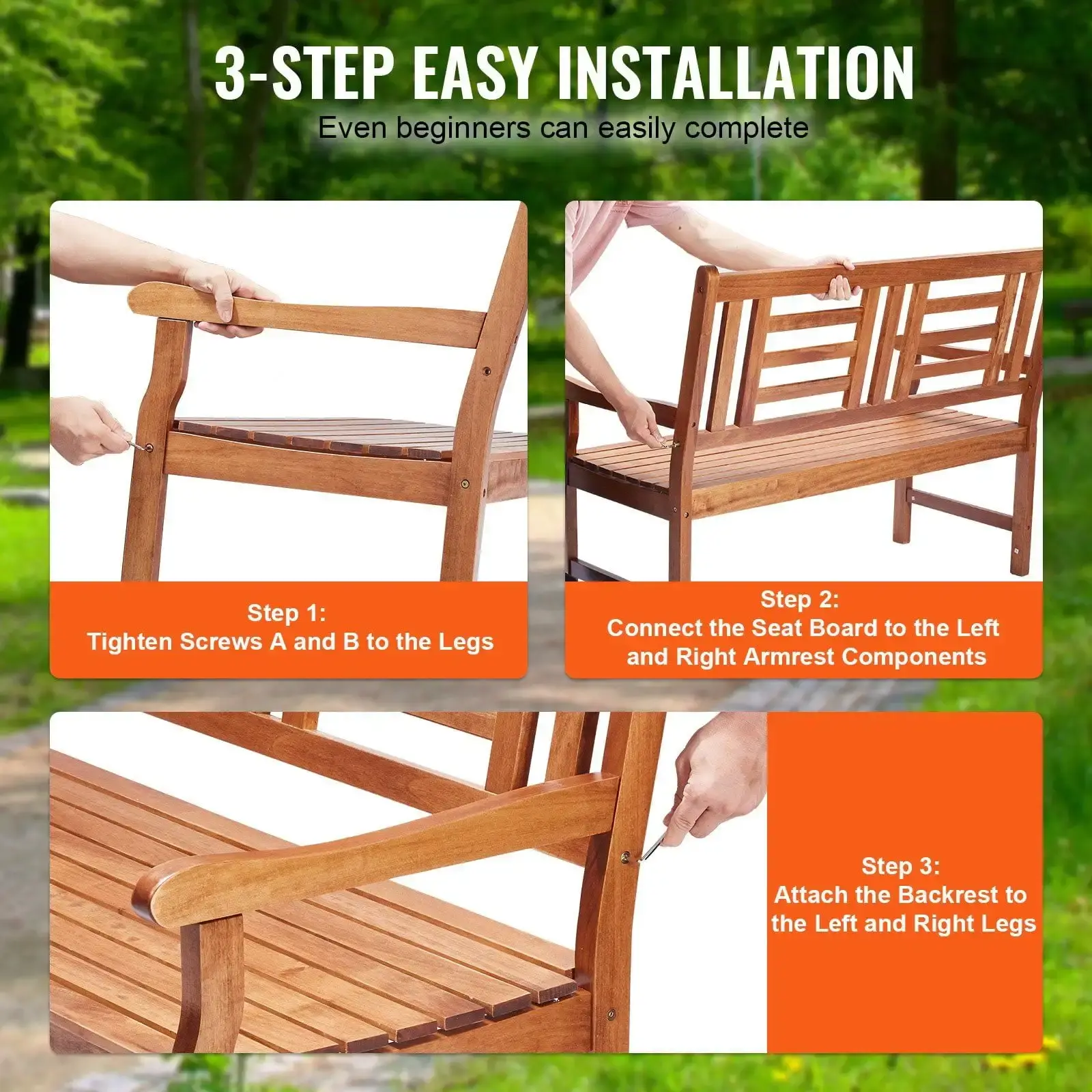 Outdoor Bench, 48 inches Wood Garden Bench for Outdoors, 700 lbs Load Capacity Bench, Outdoor Garden Park Bench