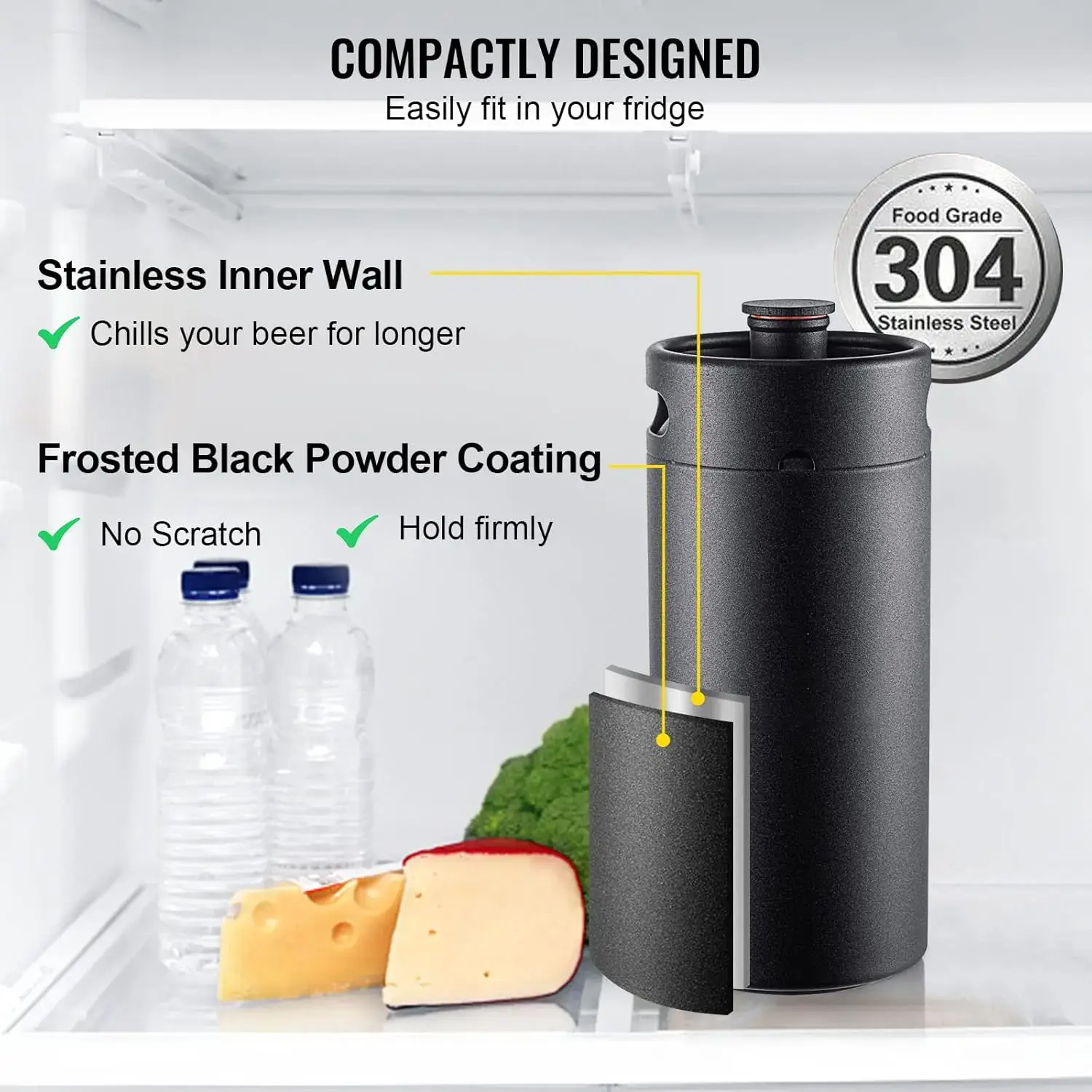 Beer Growler Tap System, 128Oz 4L Mini Keg, 304 Stainless Steel Pressurized Beer Growler, Keg Growler with Pressure Display