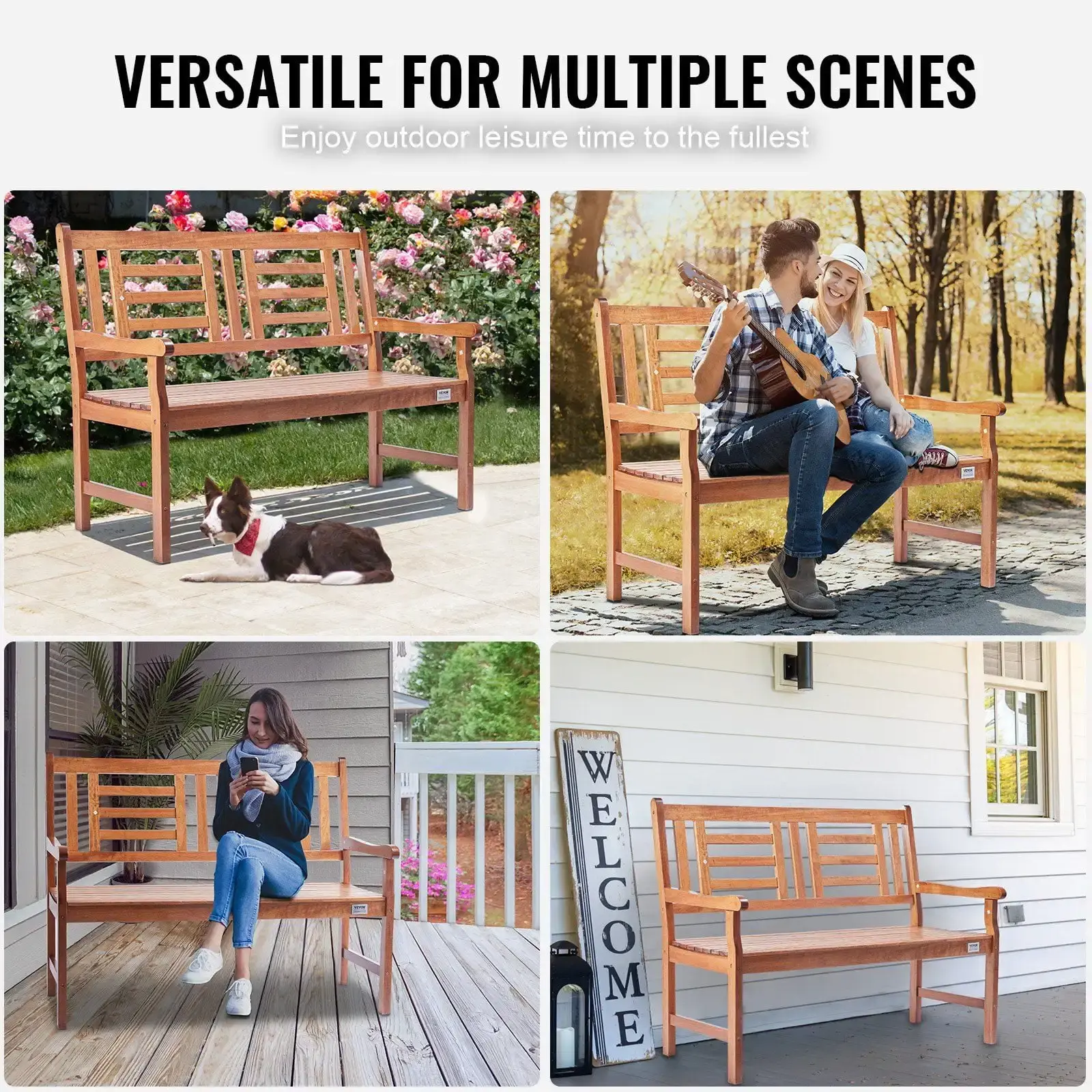 Outdoor Bench, 48 inches Wood Garden Bench for Outdoors, 700 lbs Load Capacity Bench, Outdoor Garden Park Bench