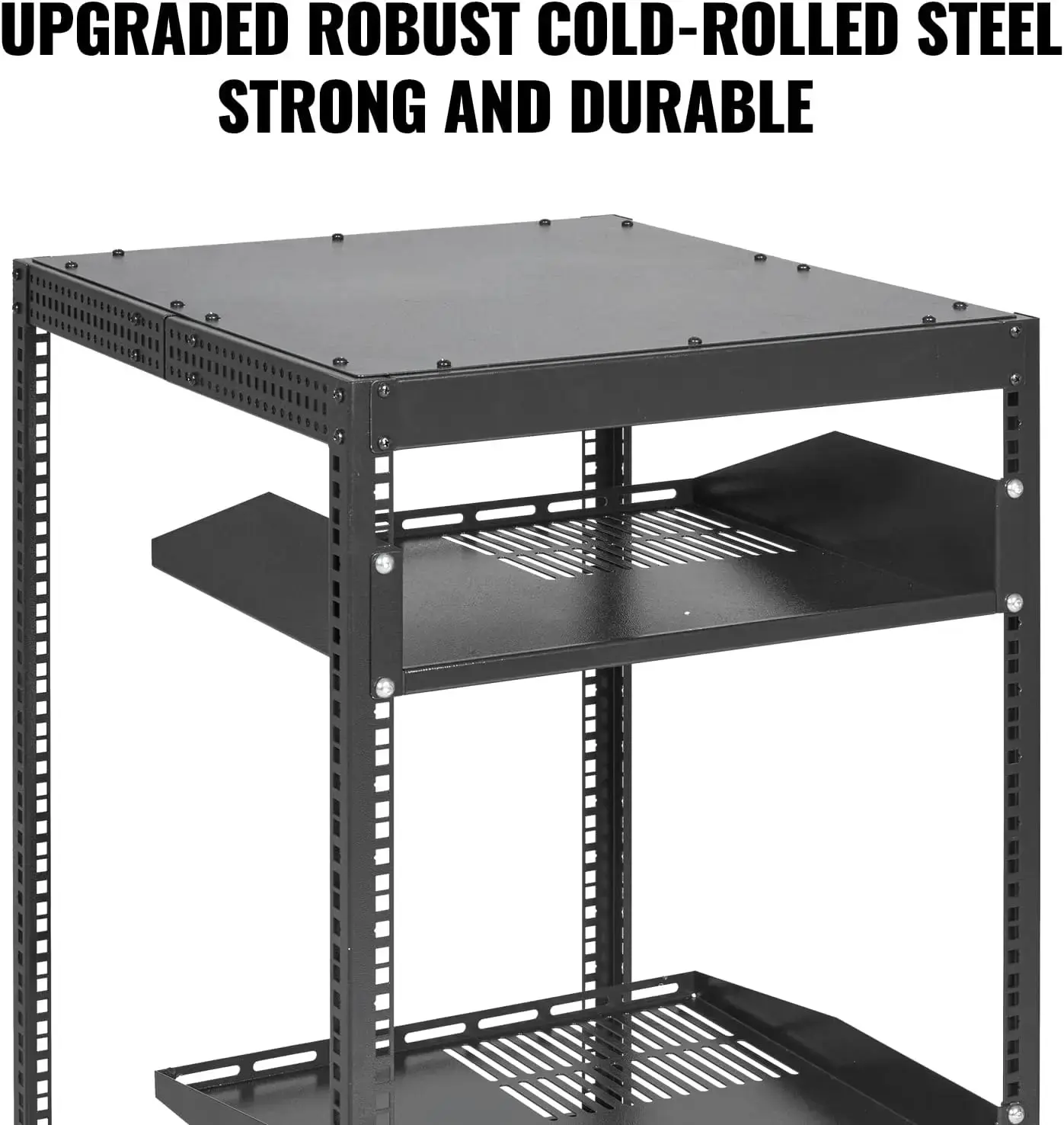 15U Open Frame Server Rack, 23''-40'' Adjustable Depth, Free Standing or Wall Mount Network Server Rack, 4 Post AV Rack