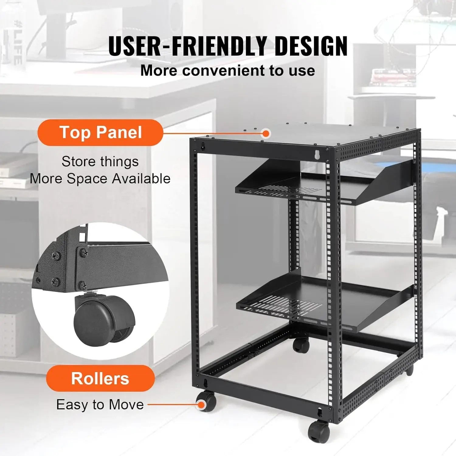 15U Open Frame Server Rack, 23''-40'' Adjustable Depth, Free Standing or Wall Mount Network Server Rack, 4 Post AV Rack