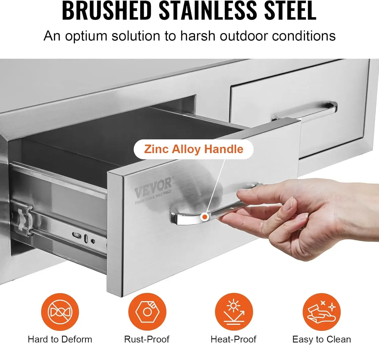 Outdoor Kitchen Drawers 30" W x 10" H x 20" D, Horizontal Double BBQ Access Drawers Stainless Steel with Handle