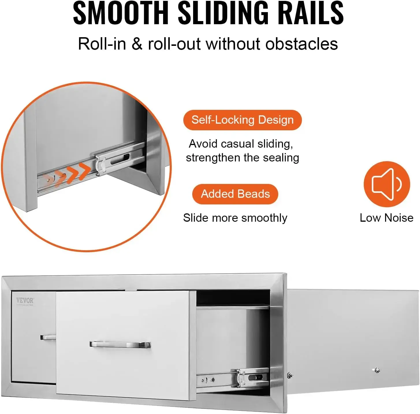 Outdoor Kitchen Drawers 30" W x 10" H x 20" D, Horizontal Double BBQ Access Drawers Stainless Steel with Handle