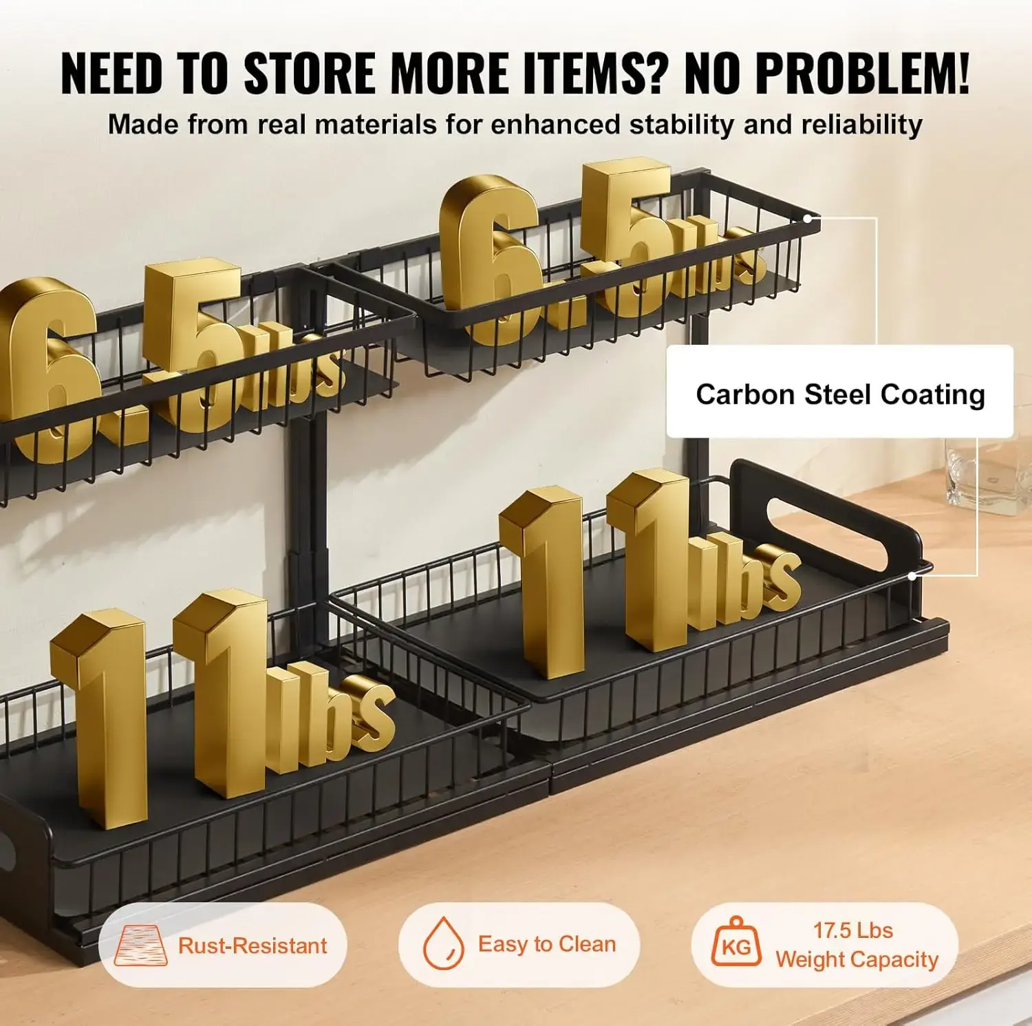 2 Tier Pull Out Cabinet Organizer(10.7"W x 14.2"D ), Under Sink Organizer and Storage, Slide Out Drawer Cabinet Organizer