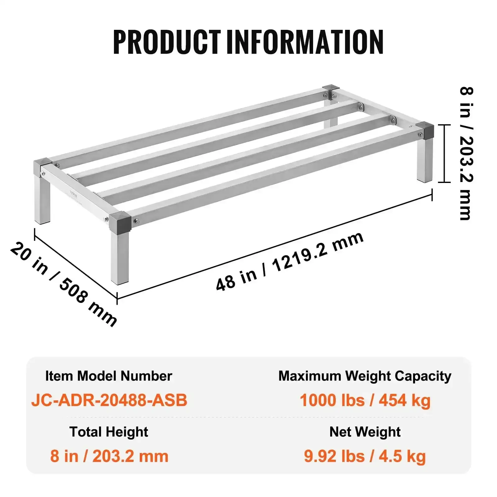 Newly Upgraded！ Aluminum Dunnage Rack Stationary Dunnage Rack 48” x 20” x 8” Storage Rack
