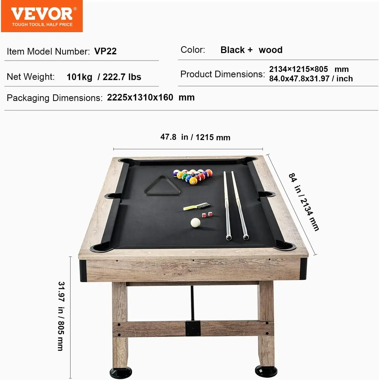 Billiards Table, 7 ft Pool Table, Adjust Legs Stable Billiards Table, Pool Table Set Includes Balls, Cues, Chalks and Brush
