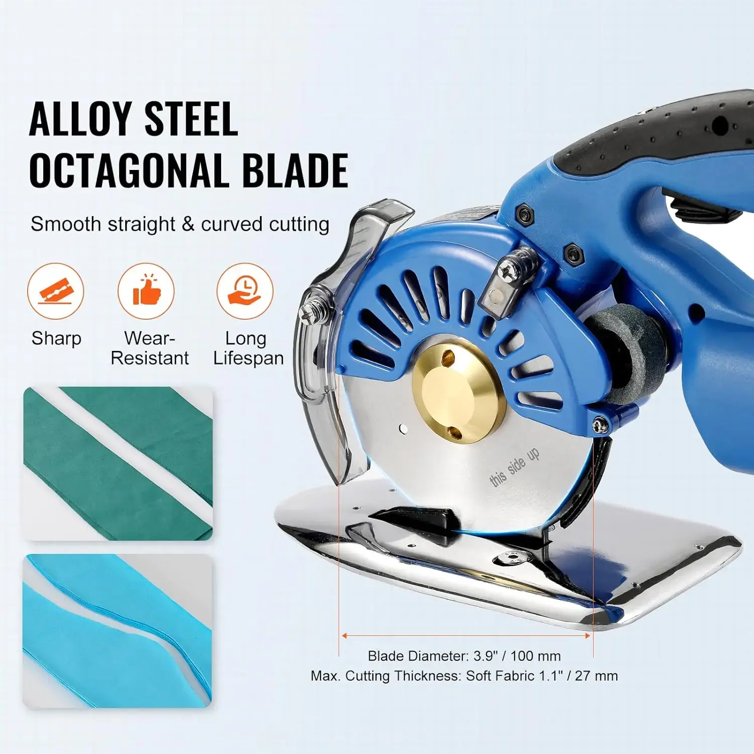 Fabric Cutter, 5-Speed Cordless Electric Rotary Fabric Cutting Machine, 1.1" Cutting Thickness, Octagonal Knife