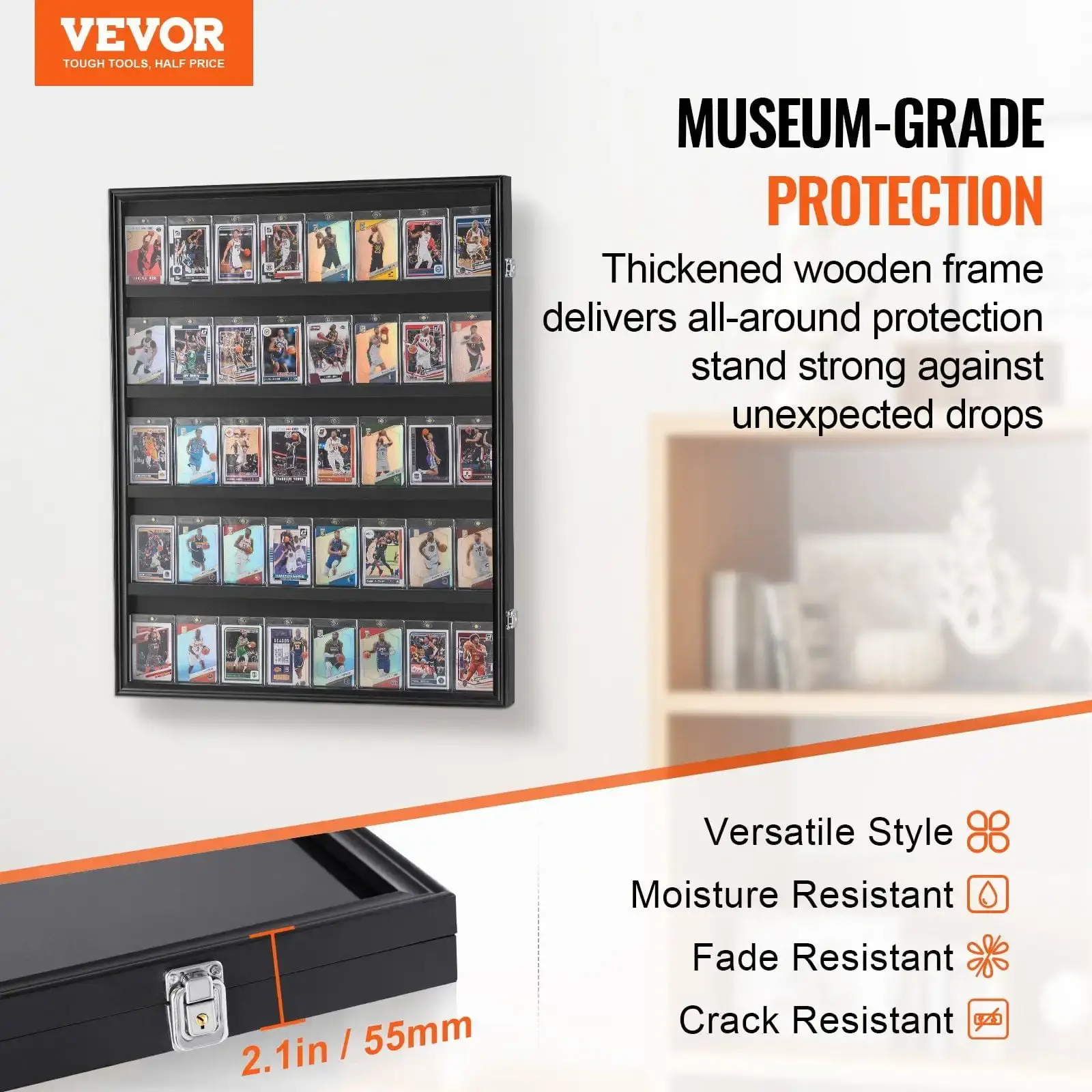 35 Graded Sports Card Display Case, 24.3x30.5x2.1 in, Baseball Card Display Frame with 98% UV Protection Clear View PC Glass