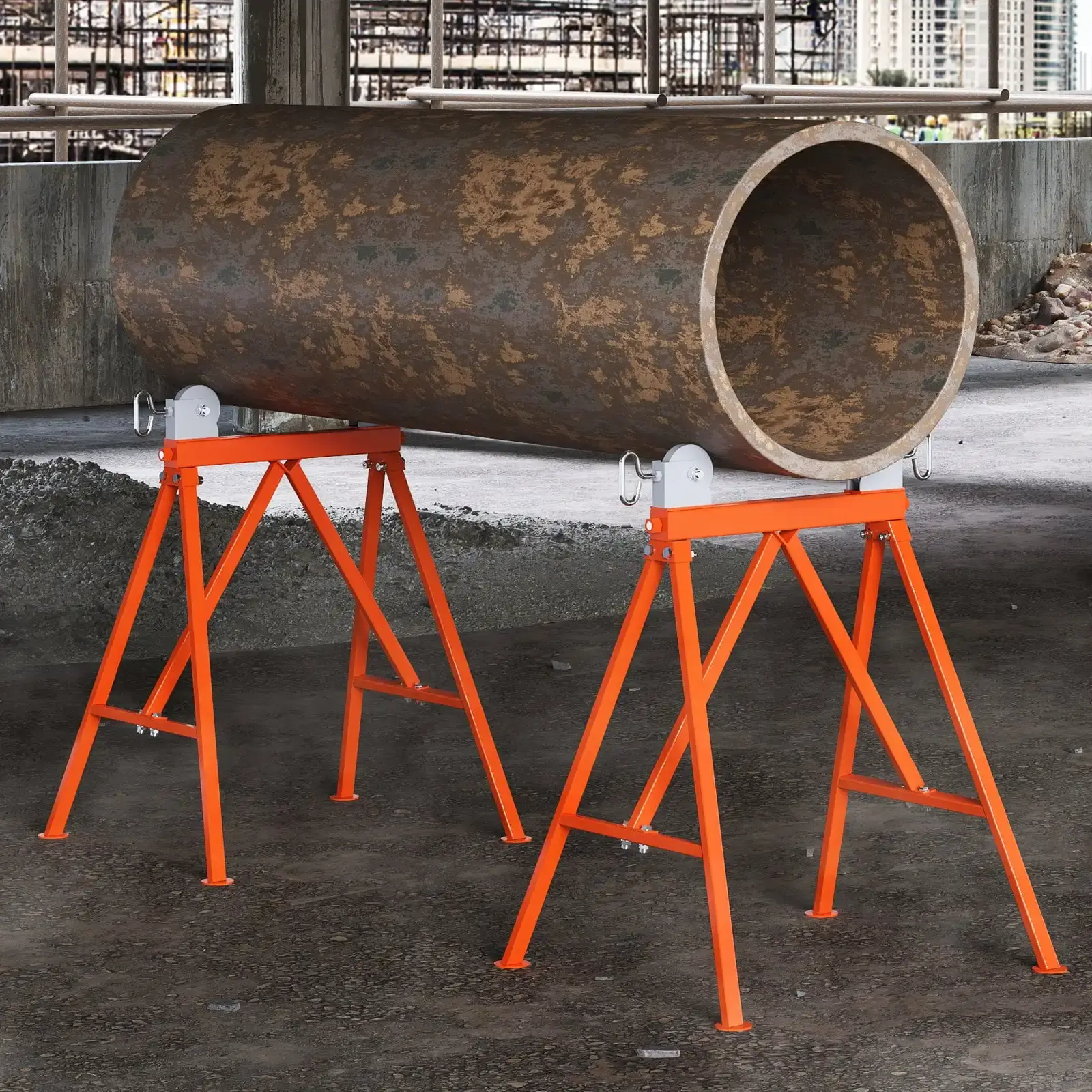 Pipe Stand with Roller Head – 2500 lbs Load Capacity, Adjustable for 2-36 Inch Pipes