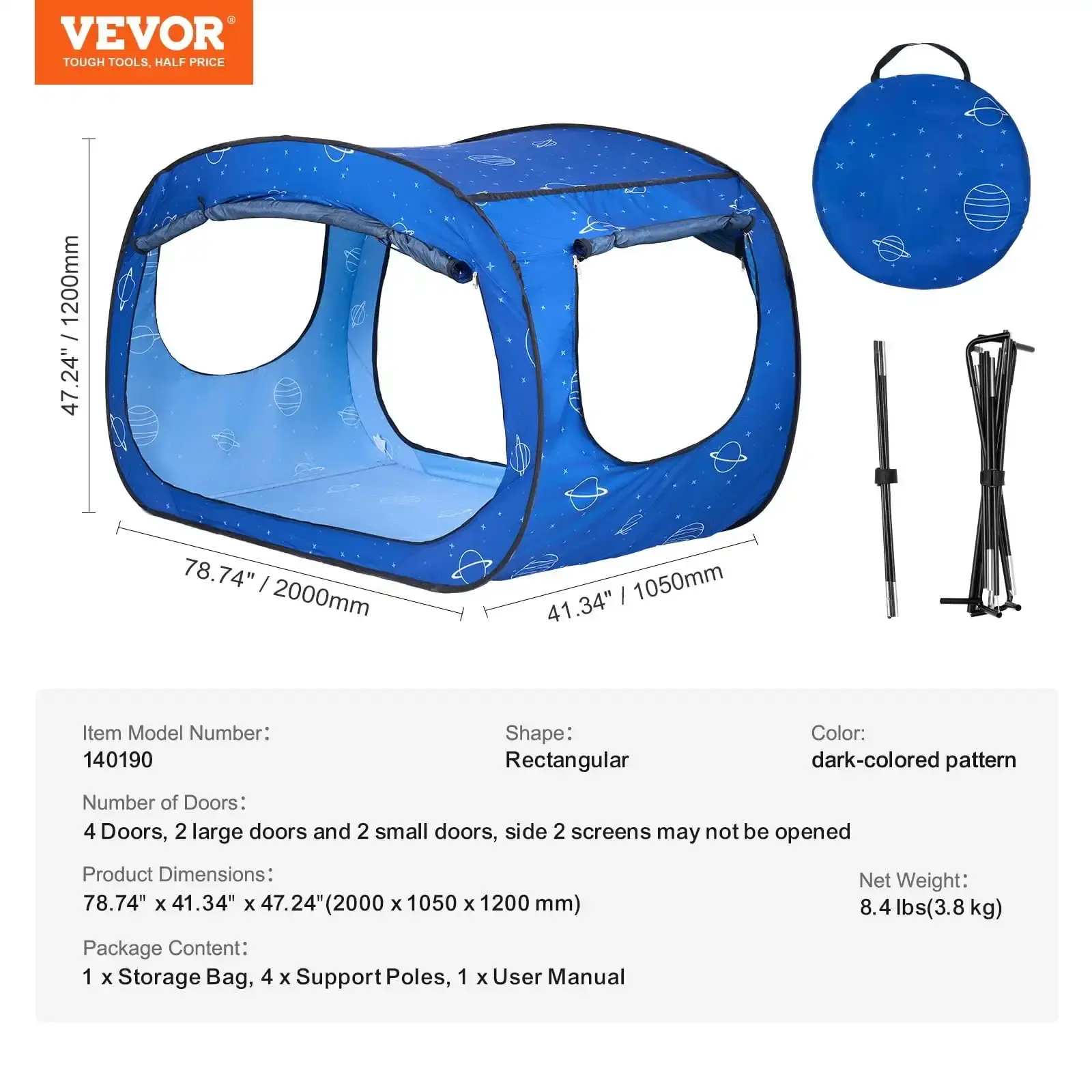 2 Doors Bed Tent Breathable Tent Light Blackout with 0.33 in Fiber Poles