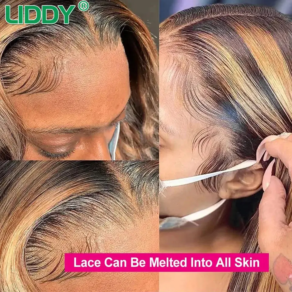 250 Density Highlight 360 Full Lace Wig Human Hair Highlight Wig Human Hair Bone Straight HD 360 Lace Front Wigs Preplucked