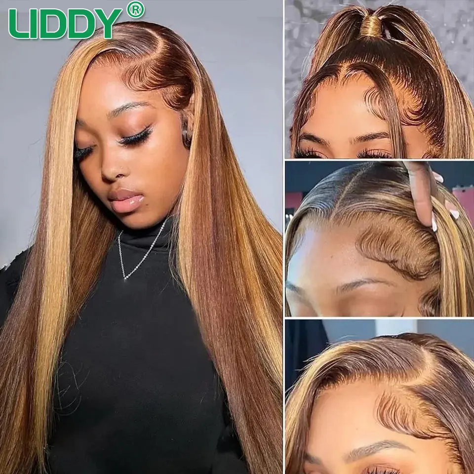 250 Density Highlight 360 Full Lace Wig Human Hair Highlight Wig Human Hair Bone Straight HD 360 Lace Front Wigs Preplucked