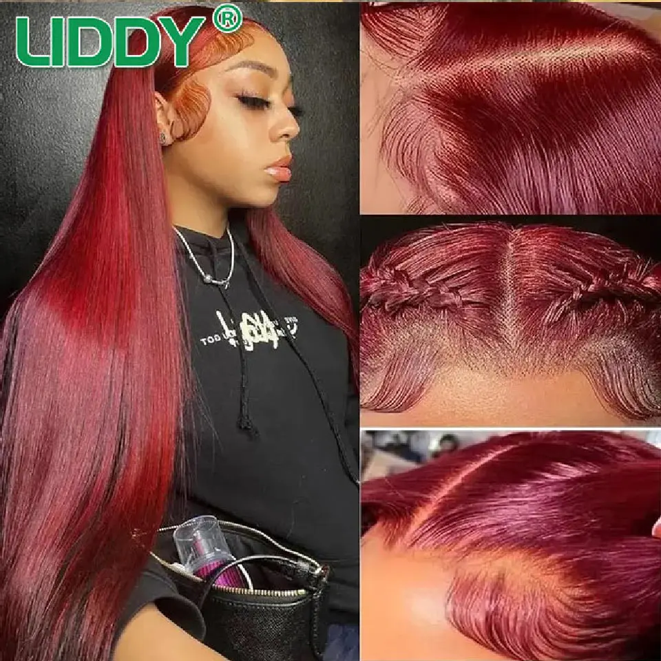 250 Density Burgundy 360 Full HD Lace Frontal 30 Inch Red Bone Straight Lace Front Wigs For Women Colored Human Hair Wigs Remy