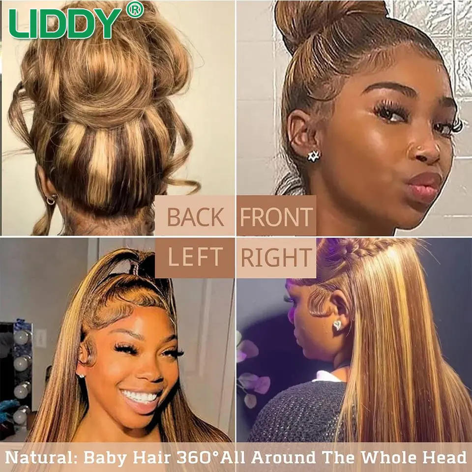 250 Density Highlight 360 Full Lace Wig Human Hair Highlight Wig Human Hair Bone Straight HD 360 Lace Front Wigs Preplucked