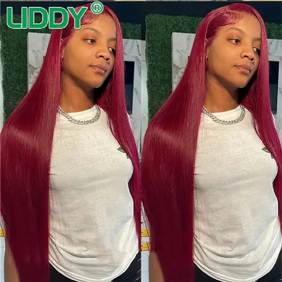 250 Density Burgundy 360 Full HD Lace Frontal 30 Inch Red Bone Straight Lace Front Wigs For Women Colored Human Hair Wigs Remy