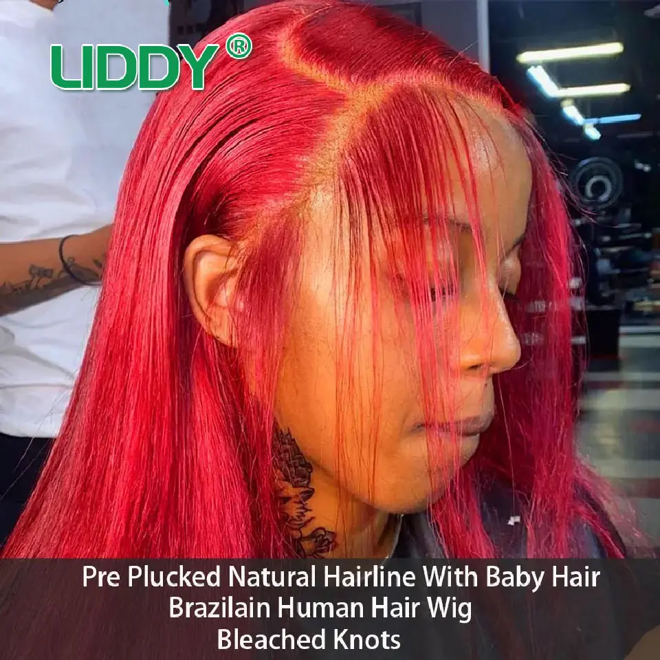 Red 360 Full Lace Wig Human Hair Pre Plucked Red 99J Bone Straight Lace Frontal Wig For Women Hd Transparent Lace Front Wig
