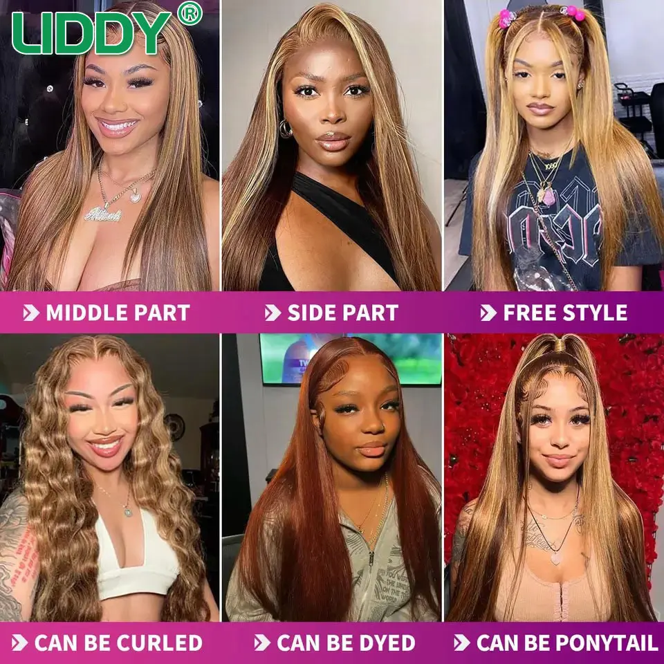 250 Density Highlight 360 Full Lace Wig Human Hair Highlight Wig Human Hair Bone Straight HD 360 Lace Front Wigs Preplucked