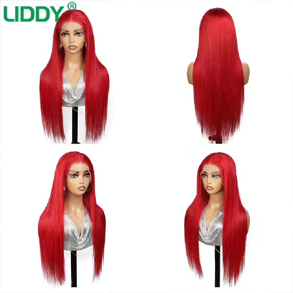 Red 360 Full Lace Wig Human Hair Pre Plucked Red 99J Bone Straight Lace Frontal Wig For Women Hd Transparent Lace Front Wig