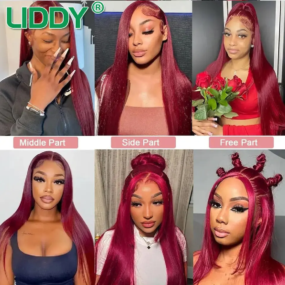250 Density Burgundy 360 Full HD Lace Frontal 30 Inch Red Bone Straight Lace Front Wigs For Women Colored Human Hair Wigs Remy