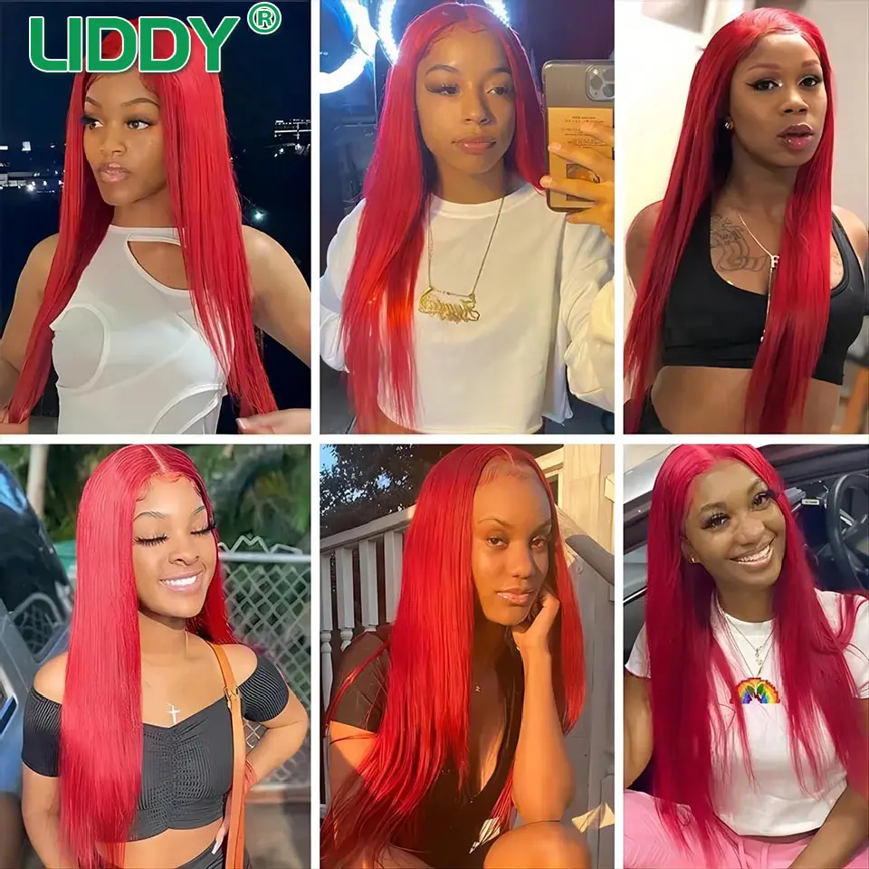 Red 360 Full Lace Wig Human Hair Pre Plucked Red 99J Bone Straight Lace Frontal Wig For Women Hd Transparent Lace Front Wig