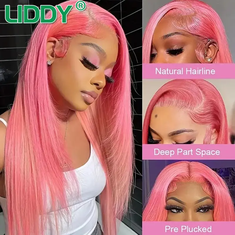 Light Pink 13X4 Transparent Lace Frontal Wigs Straight Lace Front Wig 180 Density 613 Colored Human Hair Wigs For Black Women