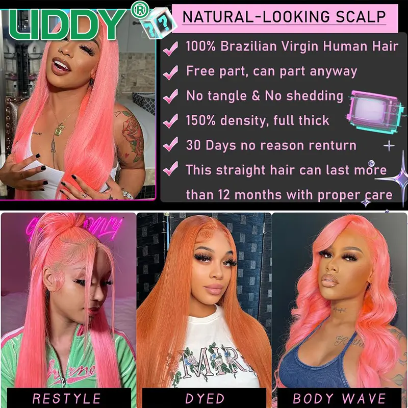 Light Pink 13X4 Transparent Lace Frontal Wigs Straight Lace Front Wig 180 Density 613 Colored Human Hair Wigs For Black Women