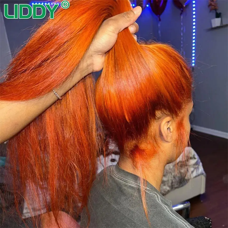 360 Ginger Lace Front Wig Human Hair Transparent Colored Straight Human Hair Wigs  Pre plucked For Women Remy On Sale