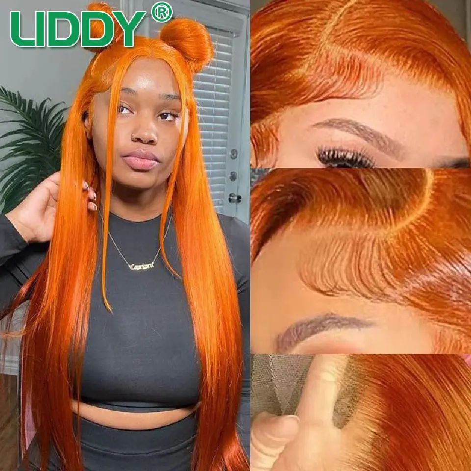 360 Ginger Lace Front Wig Human Hair Transparent Colored Straight Human Hair Wigs  Pre plucked For Women Remy On Sale