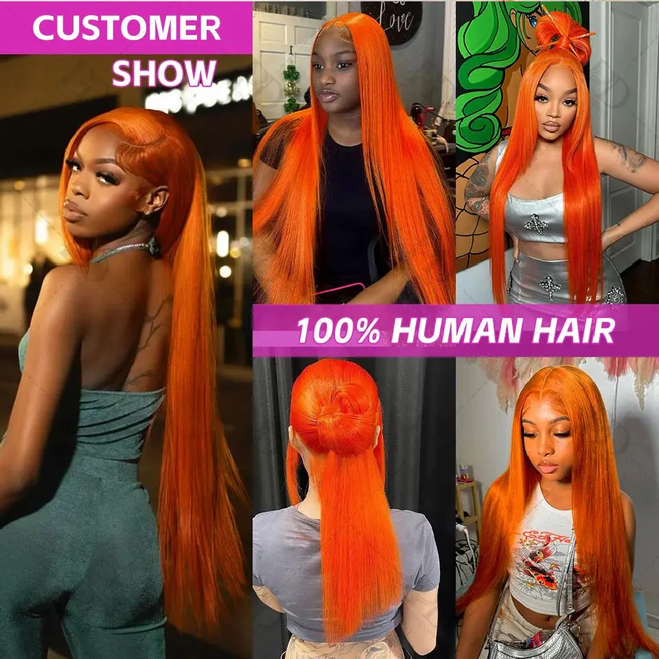 360 Ginger Lace Front Wig Human Hair Transparent Colored Straight Human Hair Wigs  Pre plucked For Women Remy On Sale