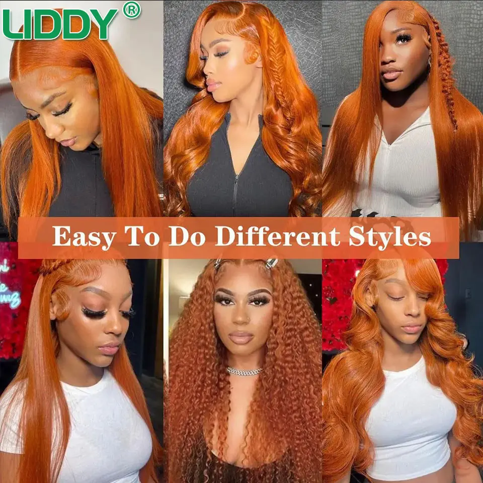360 Ginger Lace Front Wig Human Hair Transparent Colored Straight Human Hair Wigs  Pre plucked For Women Remy On Sale